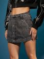 EVERGLOW Button Front Denim Skort