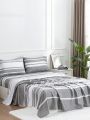 4pcs Home Bedding Set, 4-piece (2 Pillowcases, 1 Bed Sheet, And 1 Duvet Cover), Suitable For All Seasons, White/grey Striped Bed Sheet, Full/queen Size