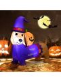 Gymax 5FT Inflatable Halloween Dachshund Dog & Ghost Pumpkin Holiday Decor w/ LED Lights
