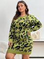 SHEIN Frenchy Plus Size Leopard Print Oversized Sweater Dress With Drop Shoulder