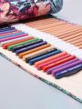 1 24-hole Color Maple Leaf Handmade Canvas Pen Curtain Painting Special Pencil Bag Sketch Color Pencil Storage Bag