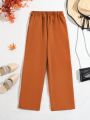 SHEIN Kids SUNSHNE Solid Color Button Decorated Pants For Tween Girls