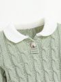 SHEIN Baby Girl Contrast Collar Cable Knit Sweater