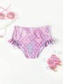 SHEIN Newborn Baby Girls' Ruffled Fish Scale Patterned Swimming Bottom