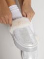 Fuzzy Detail Slip On Flatform Slippers