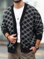 Men's Long Sleeve Button-front Plaid Cardigan Sweater