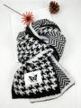 LM Estudio Butterfly & Houndstooth Patterned Cute Short Double-sided Knitted Scarf For Women, Autumn And Winter
