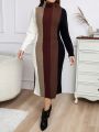 SHEIN Essnce Plus Color Block Turtleneck Sweater Dress