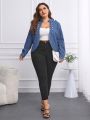 SHEIN LUNE Women's Plus Size Button Decorated Denim Jacket