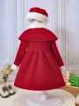 Girls' Woolen Turn-down Collar Coat With Matching Hat