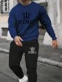 Men's Letter & Crown Printed T-shirt And Sweatpants Set