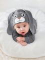 SHEIN Baby Boy Cartoon Graphic 3D Ear Design Footed Jumpsuit & Hat