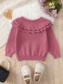 Baby Girls' Knitted Sweater With Ruffled Collar