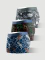 Men's Geometric And Dinosaur Printed Boxer Briefs 3-Pack