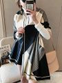 1pc  Cashmere Feeling Color Block Long Shawl Scarf, Geometric Pattern Keep Warm Wool Fashion Scarf For Autumn Winter Daily Life Evening Dresses Travel Office Winter Wedding and gift