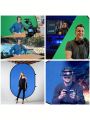7.3 x 4.8ft 2 Side Collapsible Chromakey Green Blue Backdrop with 7.6ft/2.3M Support Stand Reversible Background Video Live Stream Gaming with Bag
