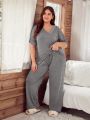Plus Dolman Sleeve Tie Front PJ Set