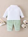 2pcs Baby Boys' Stripes Gentleman Style Suit Set (Fake 2pcs Suit)