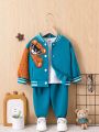 Baby Boys' Teddy Applique College Style Jacket And Long Pants Outfits