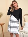 Maternity Colorblock Striped Sleep Dress
