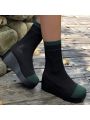 Women's Knitted Sock Boots With Color Blocking And Wedge Heel, Autumn And Winter