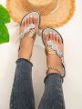 Metallic Flower Decor Flip Flops