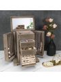 Jewelry Box for Women, Rustic Wooden Jewelry Boxes & Organizers with Mirror, 4 Layer Jewelry Organizer Box Display for Rings Earrings Necklaces Bracelets