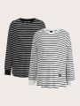 SHEIN Maternity Striped Long Sleeve Round Neck T-Shirt