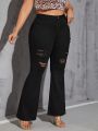 SHEIN SXY Plus Size Women's Distressed Flared Jeans