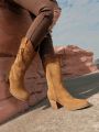 Styleloop Women's Fashionable Western Style Chunky Heel Knee High Boots