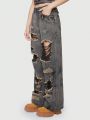 ROMWE Grunge Punk Women Distressed Jeans