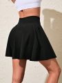 SHEIN Daily&Casual Solid Color Wide Waistband Comfortable Sports Skirt