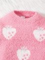 Baby Girls' Strawberry Pattern Round Neck Plush Sweater Set