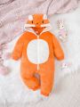 SHEIN Infant Boys' Cute Embroidered Fox Long Sleeve Plush Jumpsuit Stylish Clothing For Winter