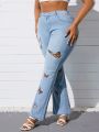 SHEIN SXY Plus Size Women'S Butterfly Print Flared Jeans