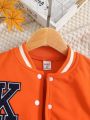 SHEIN Kids EVRYDAY Toddler Girls' Letters Patchwork Colorblock Baseball Jacket