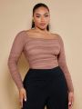 SHEIN BAE Plus Square Neck Ruched Mesh Blouse