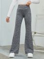SHEIN Kids EVRYDAY Girls' Knit Solid Color Flared Pants, Comfortable Leisure Trousers