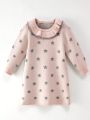 Young Girl Star Pattern Ruffle Trim Sweater Dress