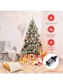 Gymax 6ft Pre-lit Snow Flocked Christmas Tree Hinged Pine Tree Holiday Decoration