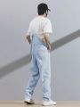 Manfinity Hypemode 1pc Men's Adjustable Straps Denim Overalls With Slanted Pockets