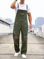 Men Ripped Slant Pocket Denim Overalls Without Tee