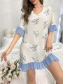 Floral Print Sleep Dress With Ruffle Trim