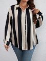 SHEIN Privé Plus Striped Print Drop Shoulder Shirt