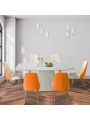 Montary 7 Piece Dining Room Set, Modern Dining Table and Chairs Set, Sintered Stone Dining Table Set for 6, White Marble Dining Table with 6 Orange Chairs for Kitchen, Dining Room