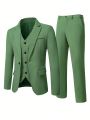 Men's Solid Color Suit Set, Including Jacket, Vest And Pants
