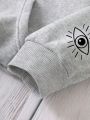 Women's Eye And Moon Printed Hooded Fleece Sweatshirt With Drawstring