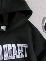 Girls (Small) Letter Print Hooded Fleece Sweatshirt