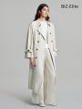 SHEIN BIZwear Double-breasted Notched Collar Casual Long Trench Coat