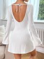 Tie Backless Flare Sleeve Ribbed Knit Lounge Dress